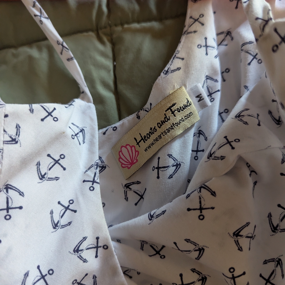 White Dress with Navy Anchor Print - Picture 3 of 4